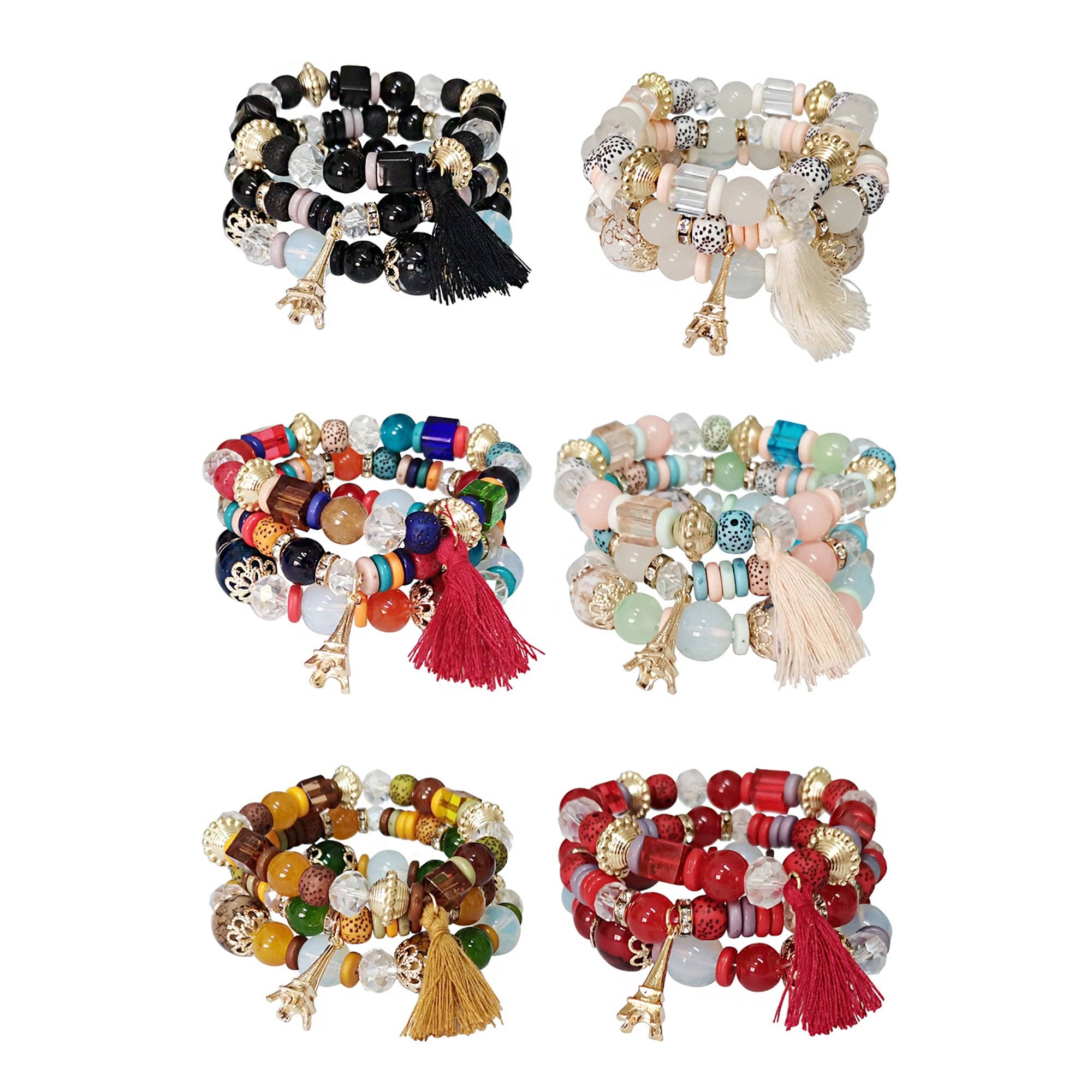 ASSORTED Eiffel Tower Charm Ball Bracelet BR2521-45. (12PC) for wholesale on Faire0