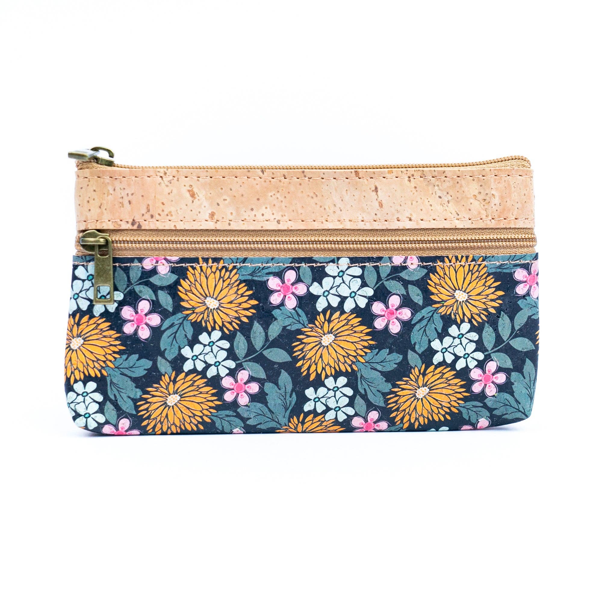 Meninas Bonitas Cork - Vente Porte-monnaie – femme - Portefeuille femme en liège imprimé chic à double fermeture éclair BAG-23283