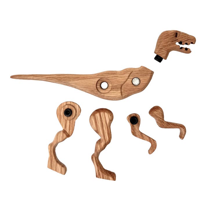 The Serious Toy Company - Wholesale Wood Toy - Kids - Wooden Velociraptor Dinosaur with Magnetic Joints