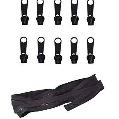 Plastic Zipper by The Yard Bulk 5 Yard Black Zipper Roll for Sewing, Replacement, Upholstery with 10 Sliders, Size 5 Coil; by Mandala Crafts for wholesale on Faire