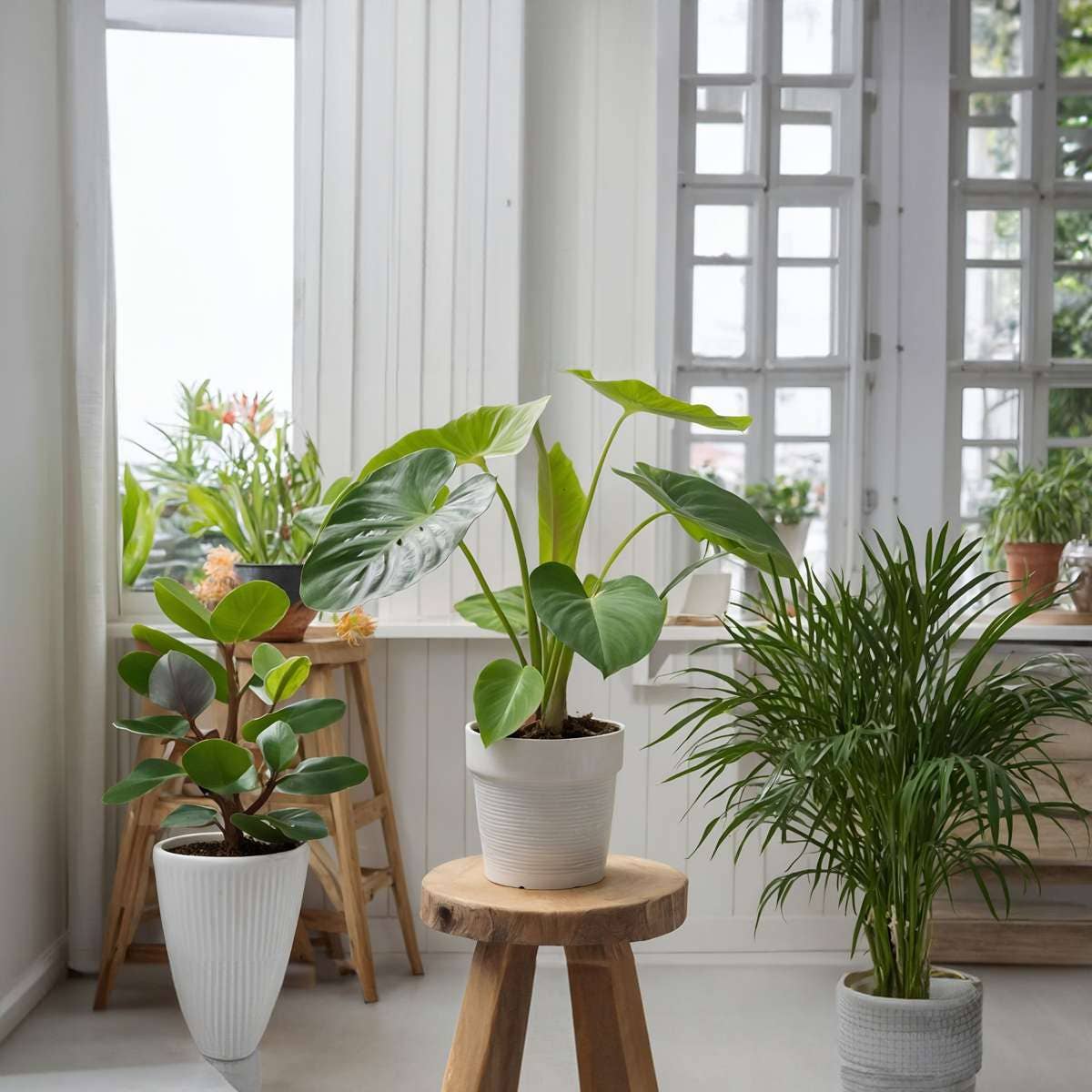 Oasis of Life - Wholesale Live Plant - Small room palms – 4 plants – Dypsis lutescens & Chamaedorea elegans – Height 25–40cm – Ø12cm – Air-purifying mini palms for indoor spaces – Easy care, tropical & decorative – Ideal for home & office2