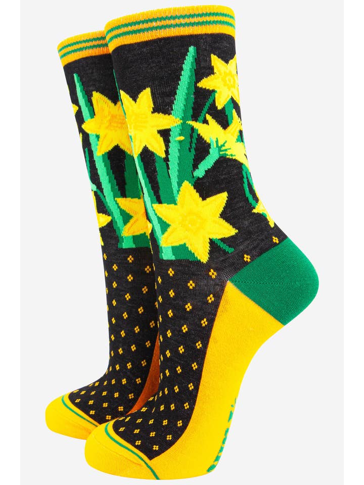 Sock Talk - Wholesale Socks - Women's - Women's Welsh Daffodil Floral Print Bamboo Socks