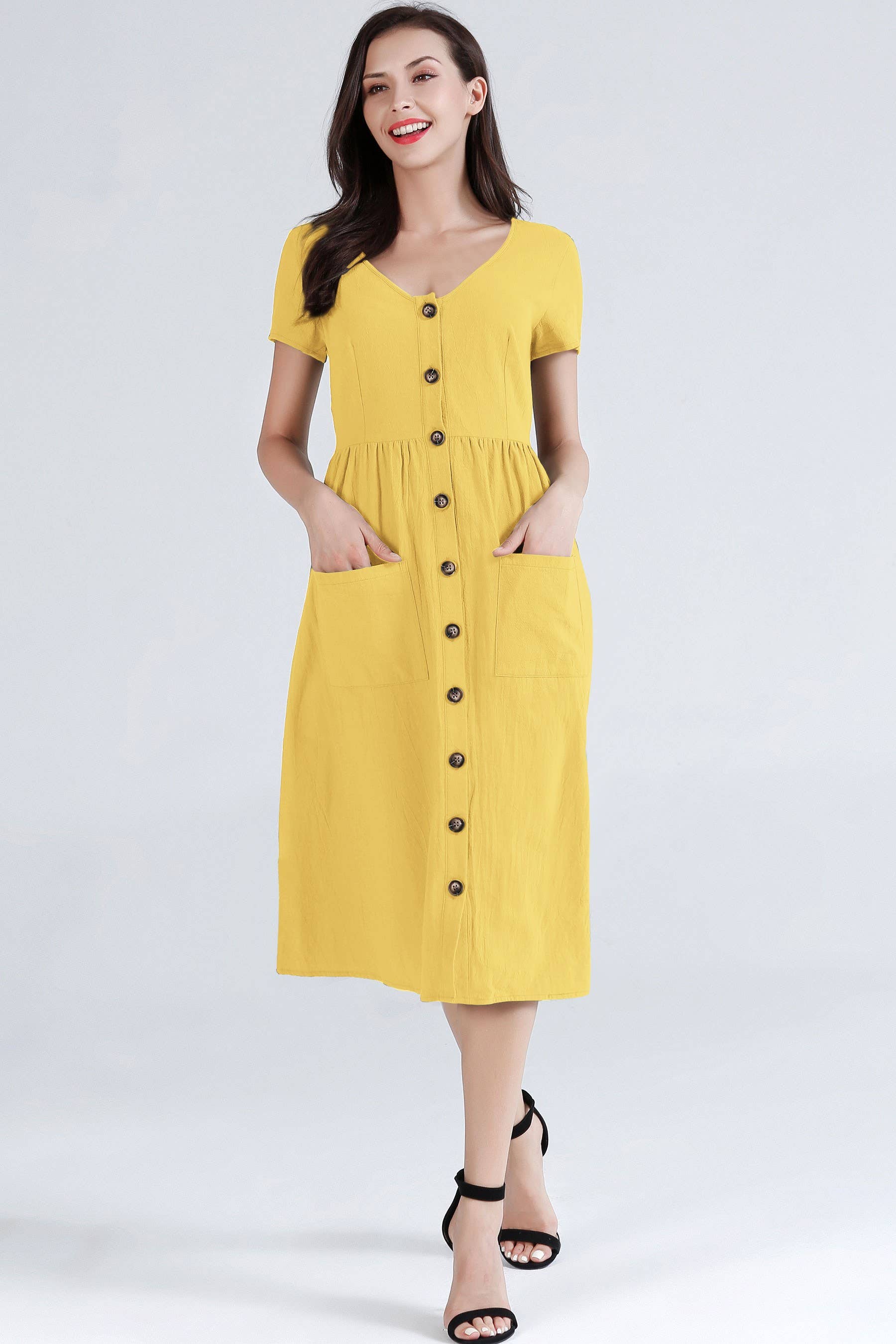 ePretty - Vendita all'ingrosso Vestito - Donna - TJ002 - Abito midi abbottonato con tasche14