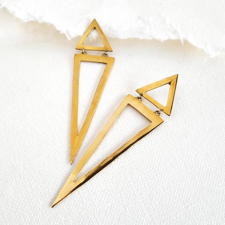 Brass triangle long geometric Earrings for wholesale by Bisjoux