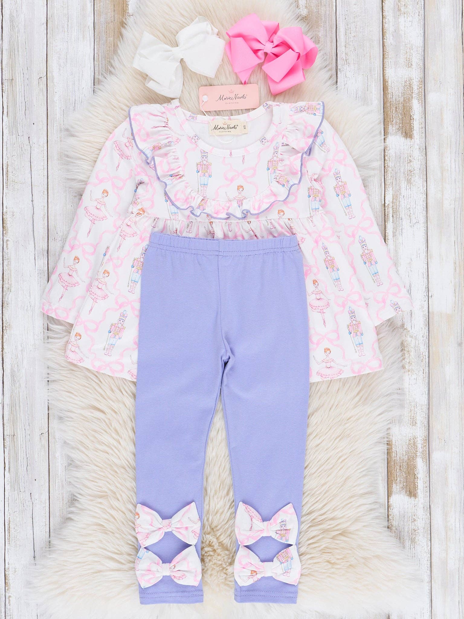 Marie Nicole Clothing - Wholesale Top & Pant Set - Kids - Nutcracker Bows Ruffle Outfit2