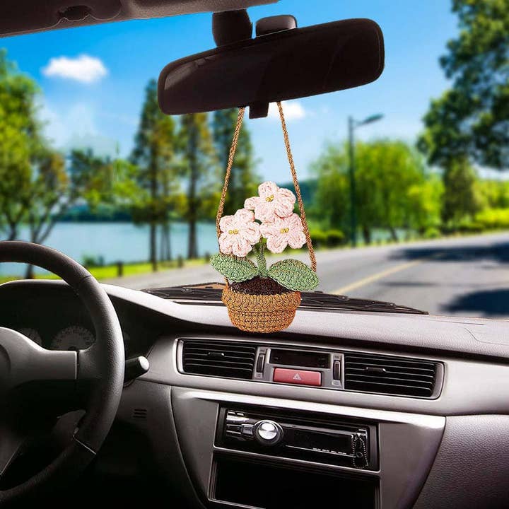 Anh2 LTD – wholesale Dekorativ berlock för bil – Unisex – Virka Forget Me Not Flower Plant Korg Bilspegel Hängande