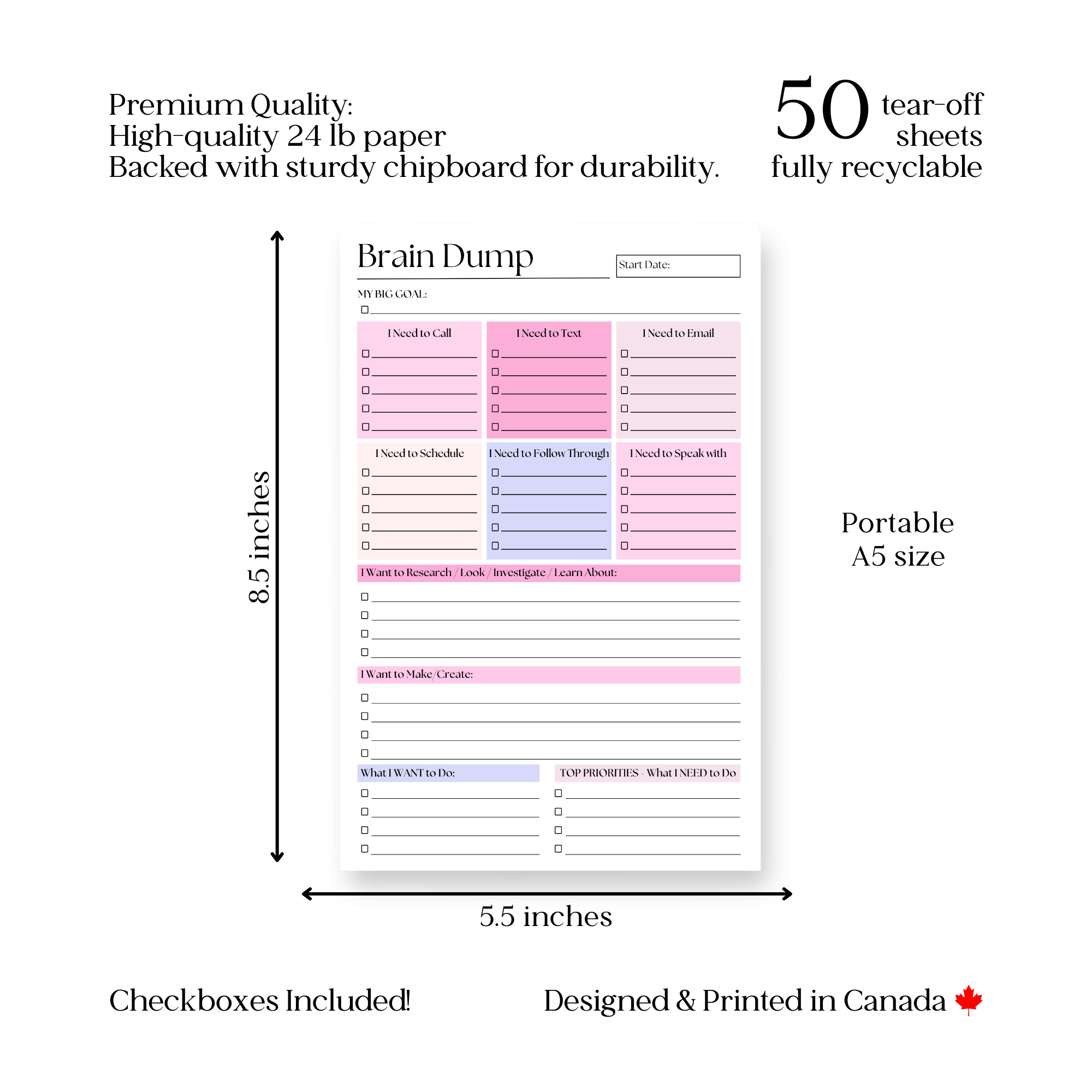 Eleventh and Taylor - Wholesale Notepad - Brain Dump Notepad: Pink 50-Page Daily ADHD Planner4
