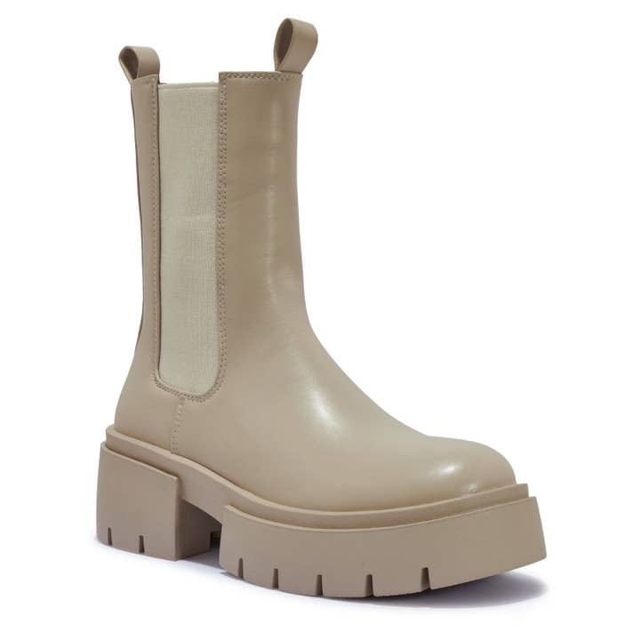 BRAZIL2 CHUNKY PLATFORM BLOCK HEEL STRETCH PANEL BOOT for wholesale by City Shoes