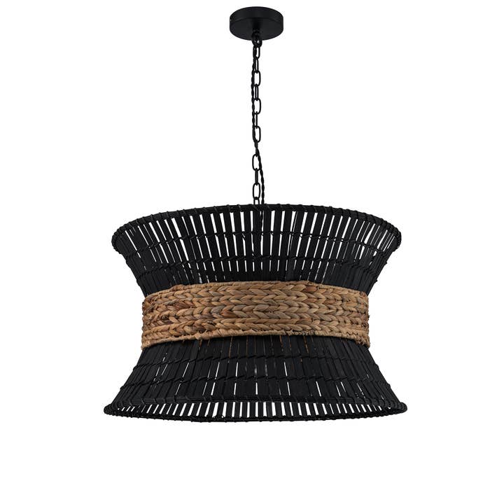 Umber 4-Light Black Rattan Coastal Nautical Chandelier for wholesale on Faire