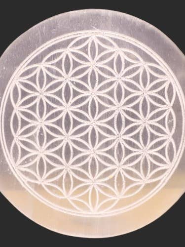 Selenite Charging Plate, Flower symbol engraved for wholesale by AmazeU