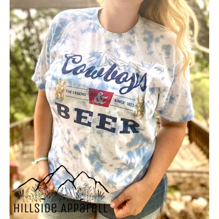 Cowboys og øl Tye Dye Tee for engroshandel hos Hillside Apparell