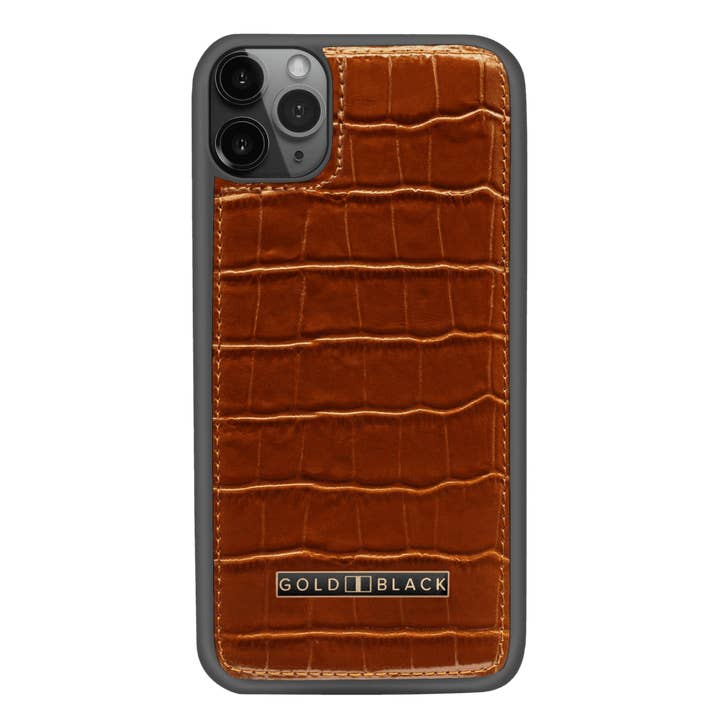 custodia in pelle per iphone 11 pro max marrone coccodrillo per la vendita all'ingrosso da parte di GOLDBLACK