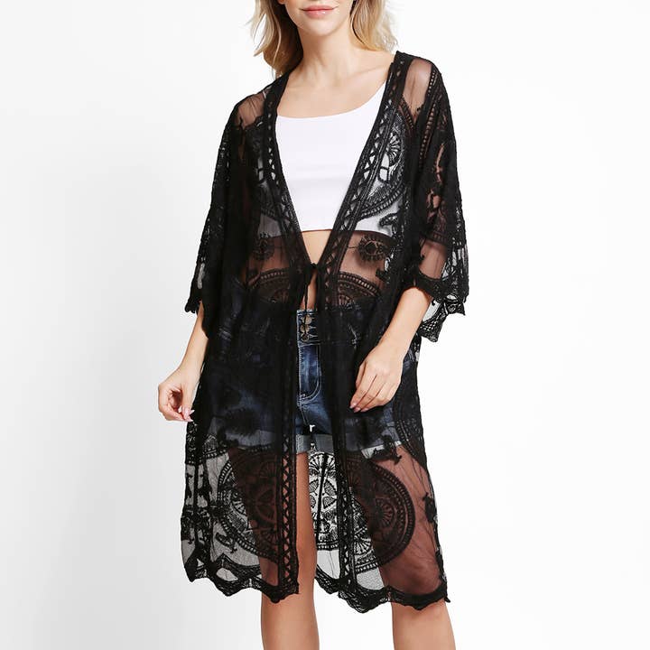 Fashion City - Wholesale Swim Cover Up - Women's - Women's Tie-Knot Lace Cover-Up