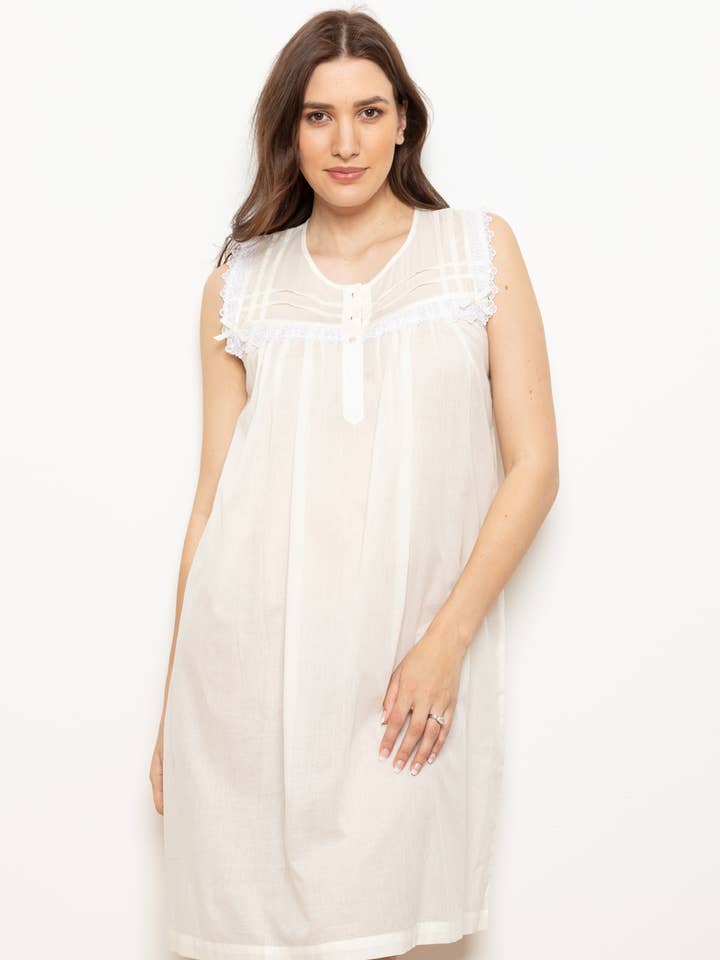 Carlin ladies 100% Cotton Voile Sleeveless Nightdress for wholesale by Cottonreal