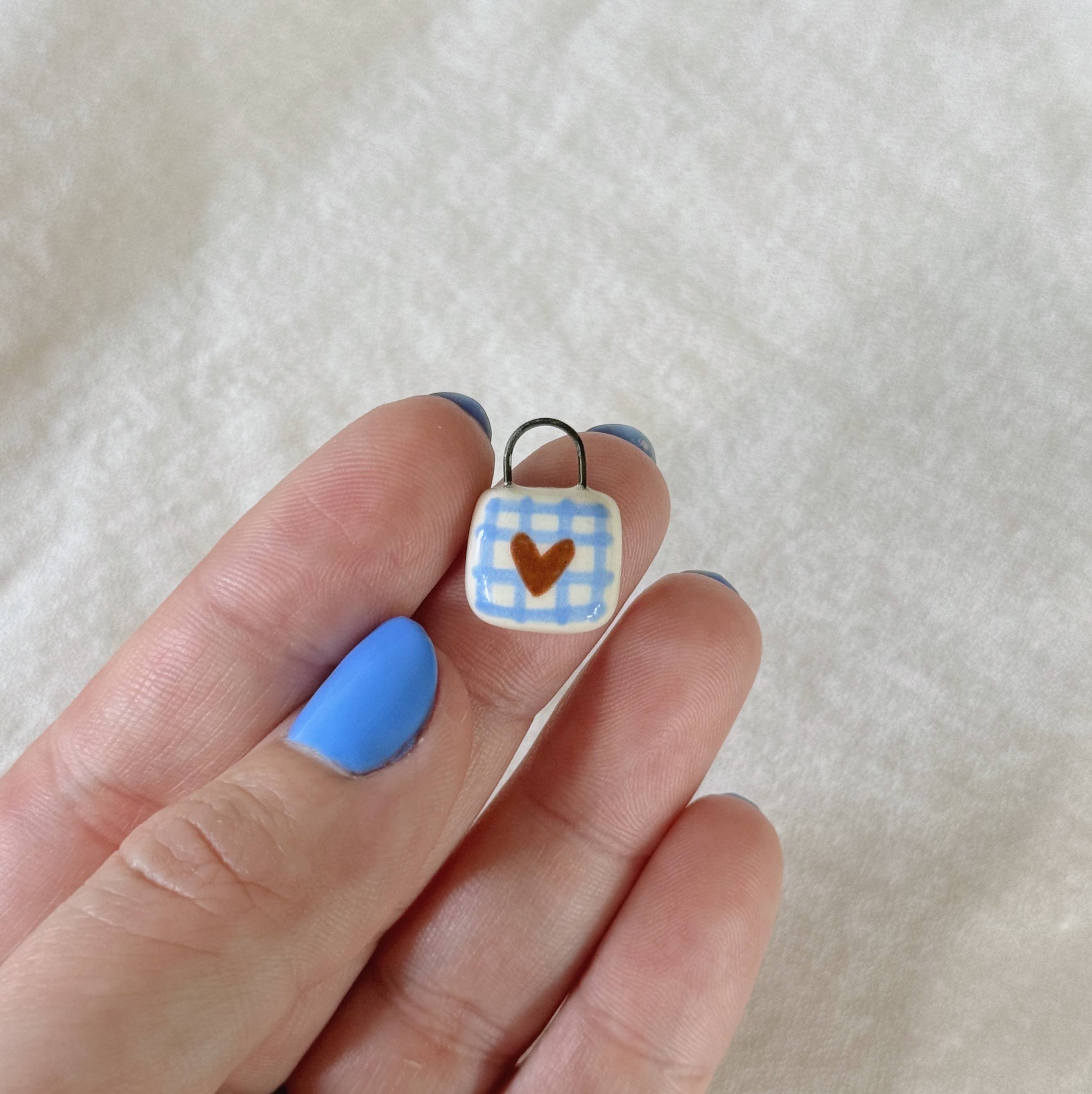 Terra Clay Co. - Wholesale Pendant/Charm Necklace - Gingham Heart Porcelain Ceramic Charm1