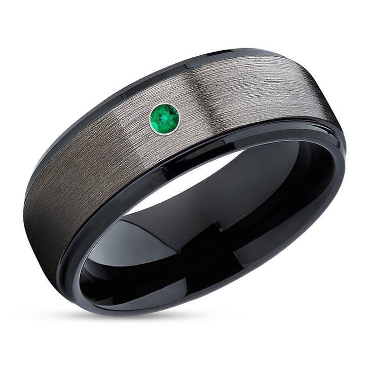Gunmetal trouwring - zwarte ring van wolfraam - smaragdgroene trouwring - jubileumring voor wholesale door Lucky Love Rings