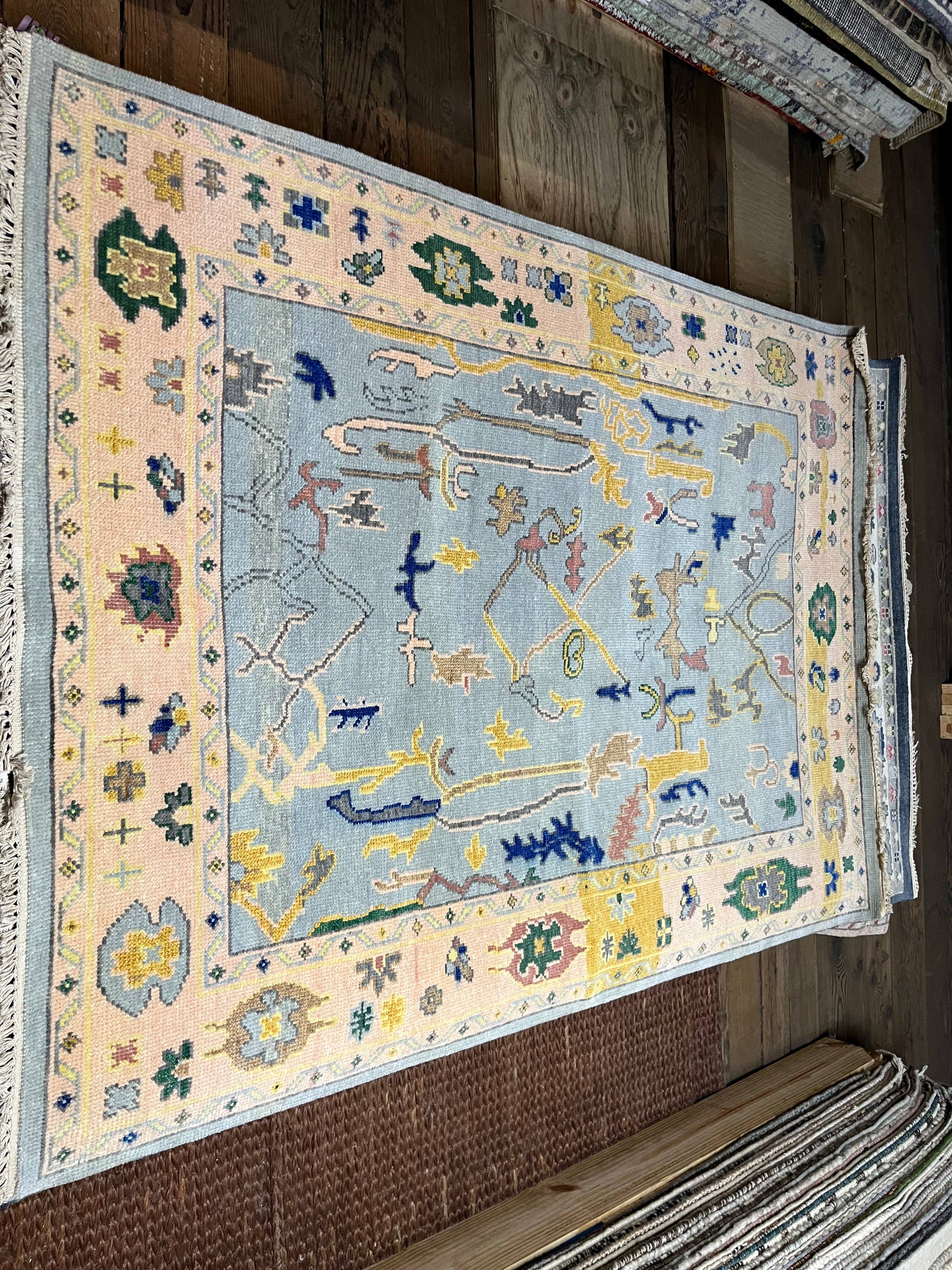 Banana Manor Rug Co. - Wholesale Area Rug - Sharon Ventura  5x7 Sky Blue Hand-Knotted Oushak Rug6