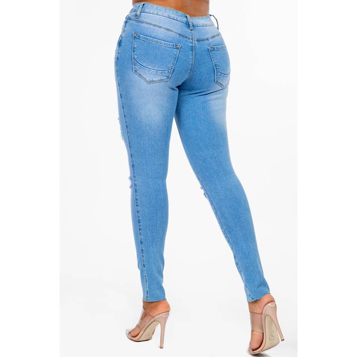 Blue Turtle - Wholesale Jeans - Women's - Extreme Stretch Distressed Mid Rise Skinny Jean Light YR2203