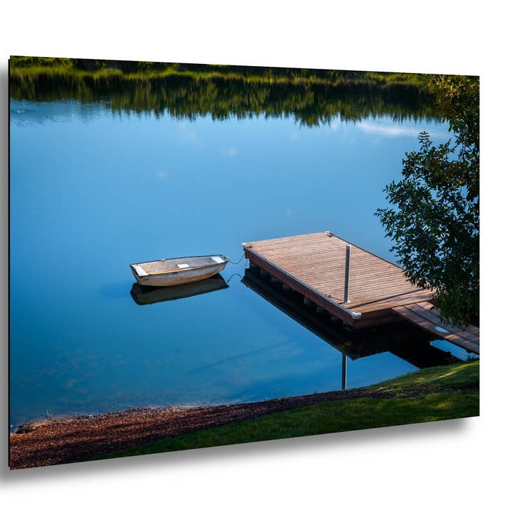 Oregon Lake Rowboat Print: Calm Water Reflection, Pacific Northwest Art for wholesale by Images By Cheri
