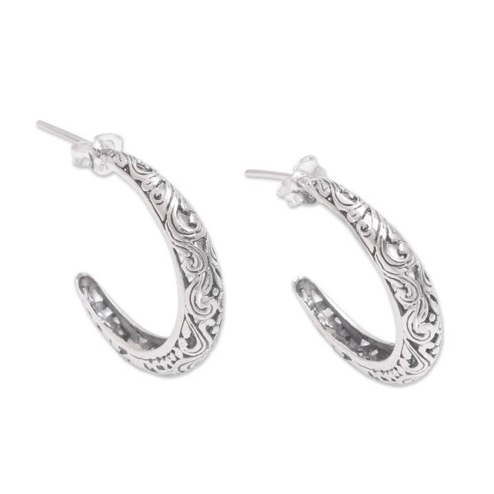 Twilight Vines Sterling Silver Half-Hoop Earrings for wholesale by NOVICA