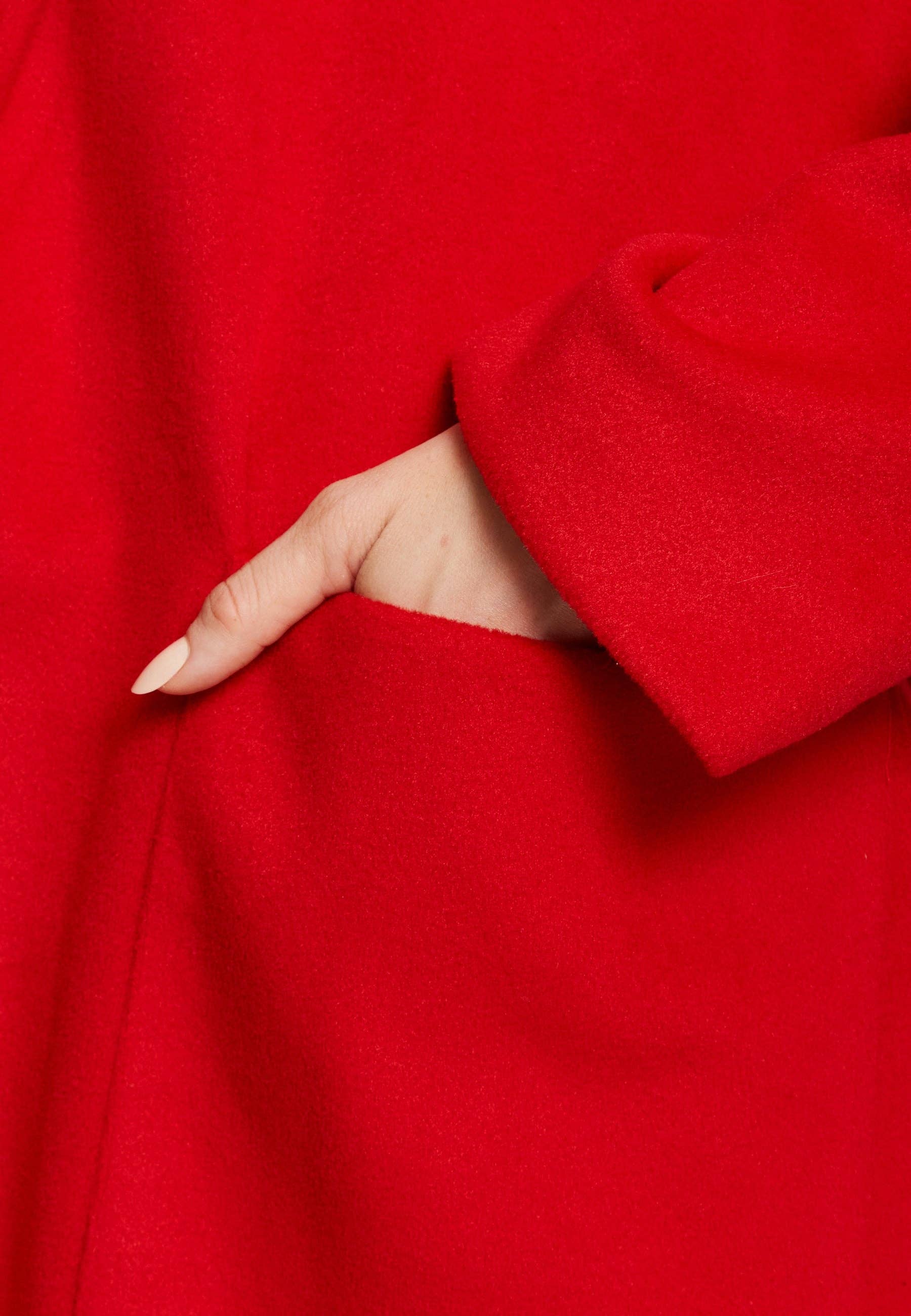 Liquorish Belted Longline Coat In Red for wholesale on Faire10