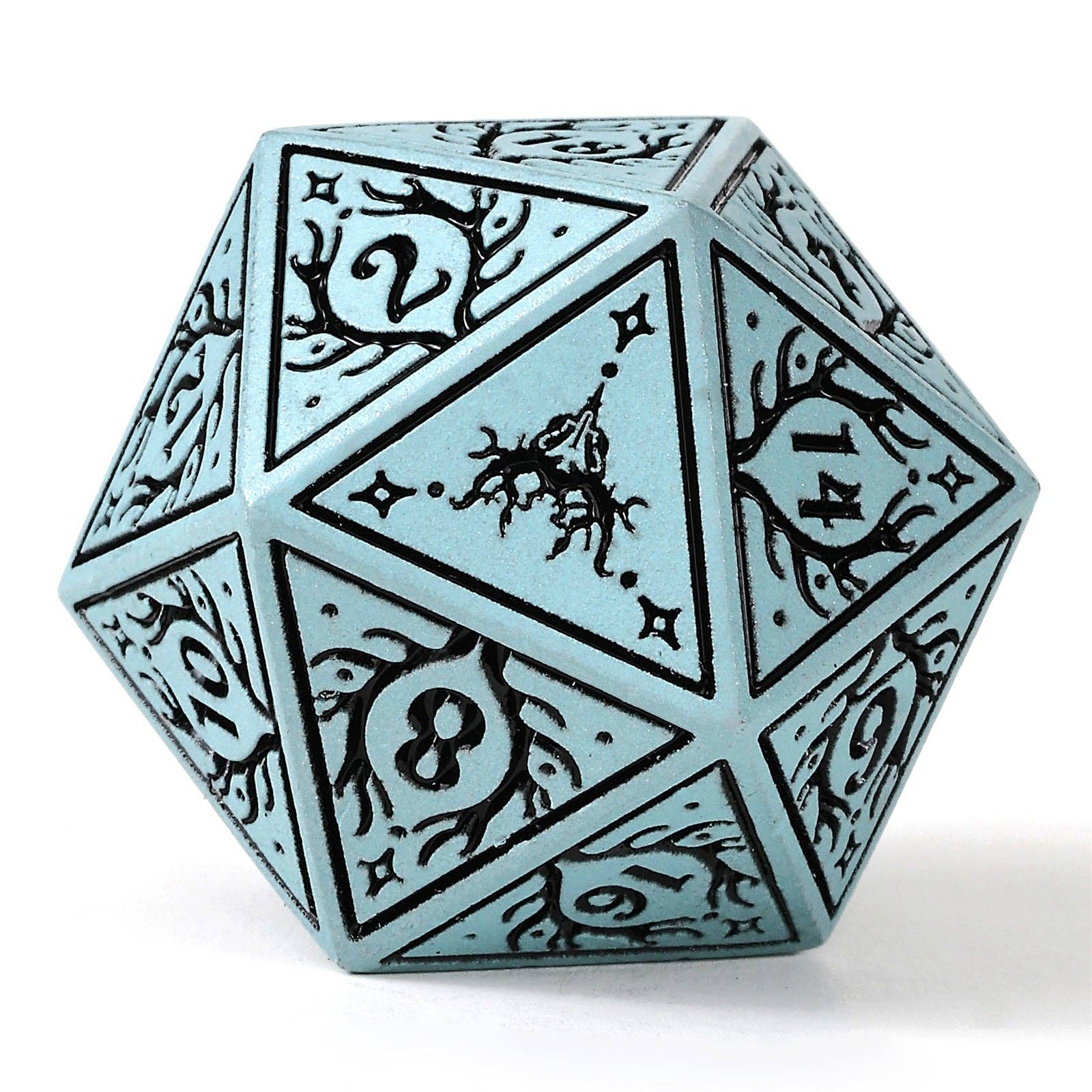 Hymgho Premium Dice - Wholesale Dice - Solid Metal Druid RPG Dice Set - Pale Cyan w/Black1