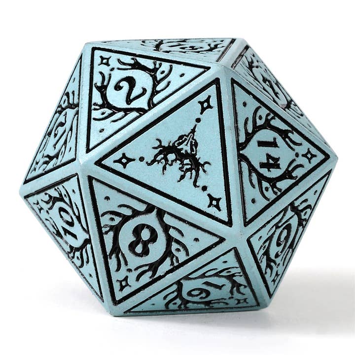 Hymgho Premium Dice - Wholesale Dice - Solid Metal Druid RPG Dice Set - Pale Cyan w/Black1
