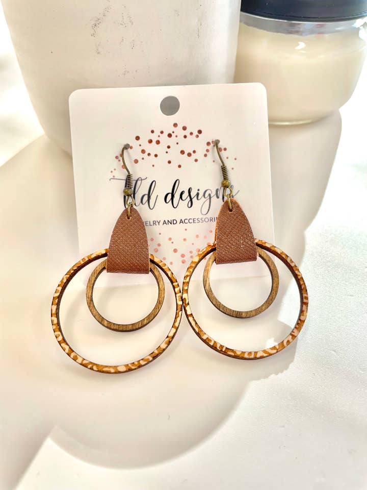 Brown Cheetah wood Hoops for wholesale by TLD Designs