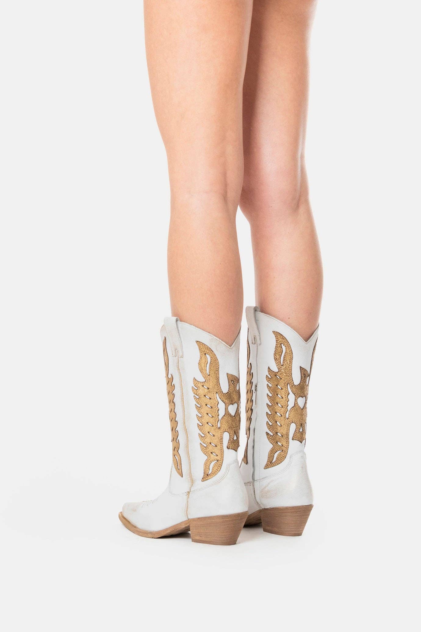 METISSE - Wholesale Boots - Women's - White and gold laminated Texan boots DX8226
