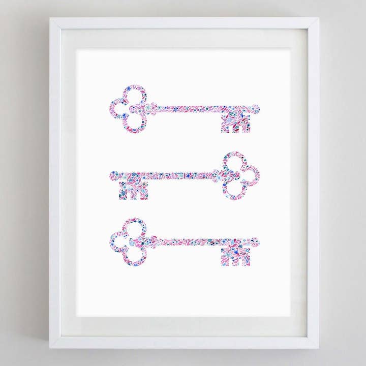 Keys Floral Watercolor Art Print - Kappa Kappa Gamma for wholesale by Carly Rae Studio