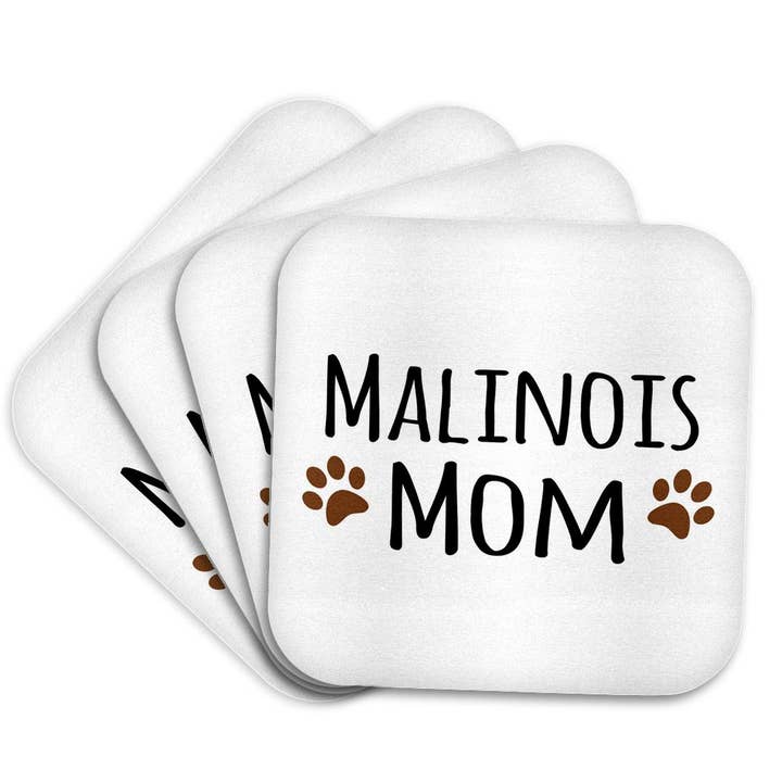 3dRose - Wholesale Coasters - 3dRose, Malinois Mom - Belgian Malinois dog breed - muddy brown doggie paw prints - doggy lover - pet owner, Coaster7