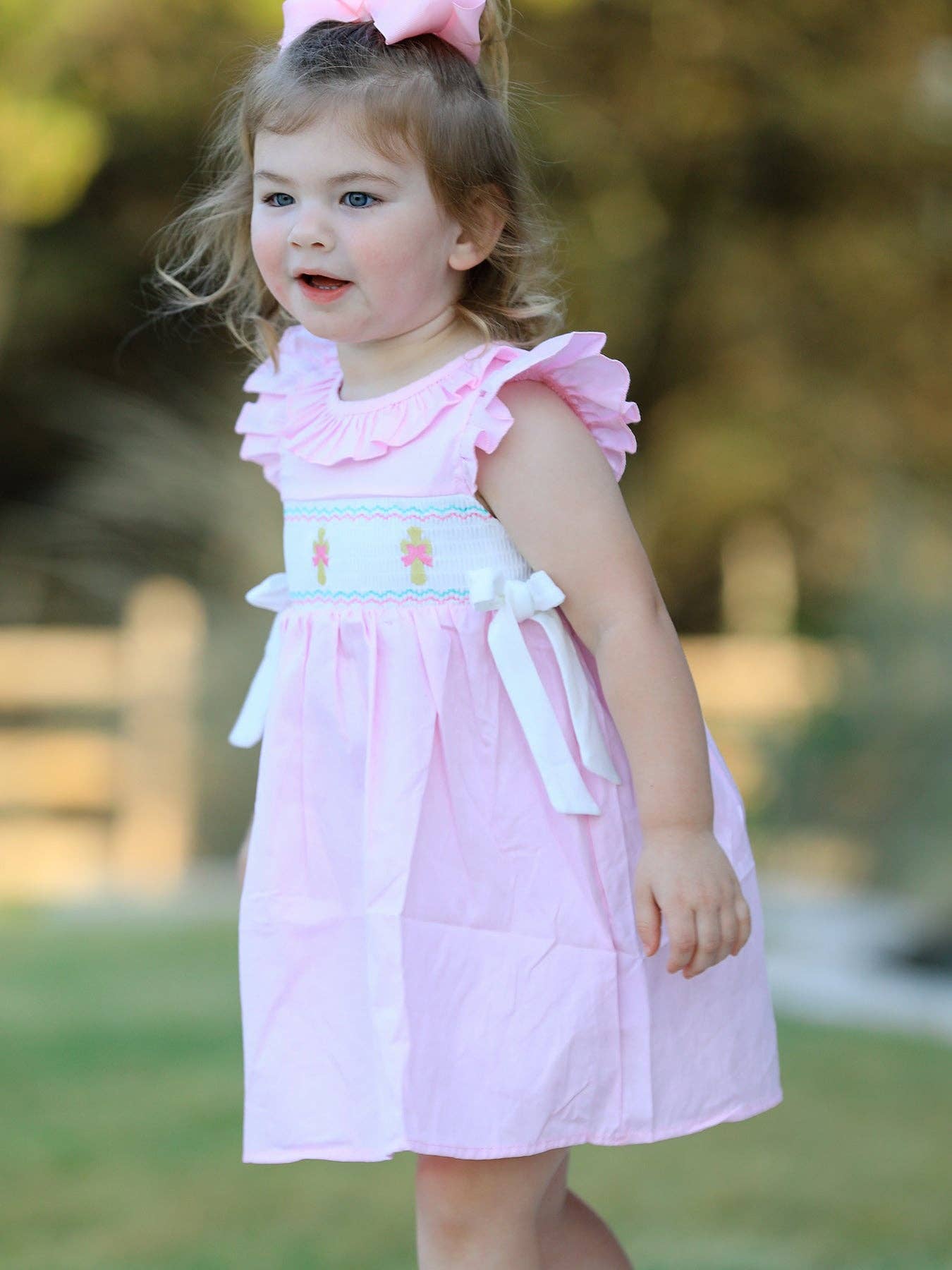 Rylee Faith Designs - Wholesale Dress - Kids - Pink  Smocked Church Christ Bishop Christening Dress1