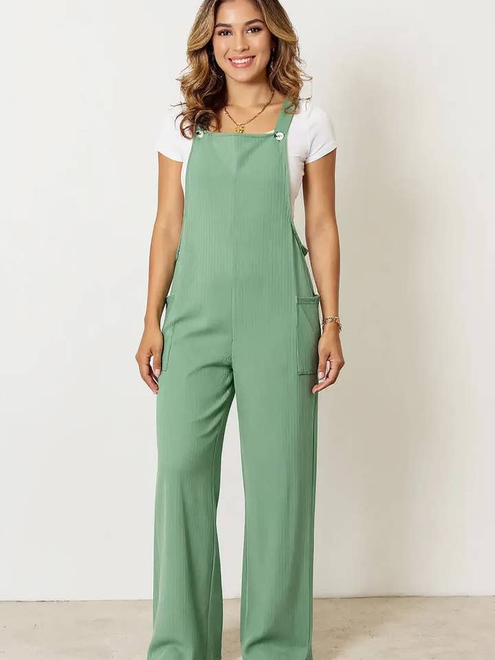 Double Take Full Size Wide Strap Overall with Pockets for wholesale by Garden Naked