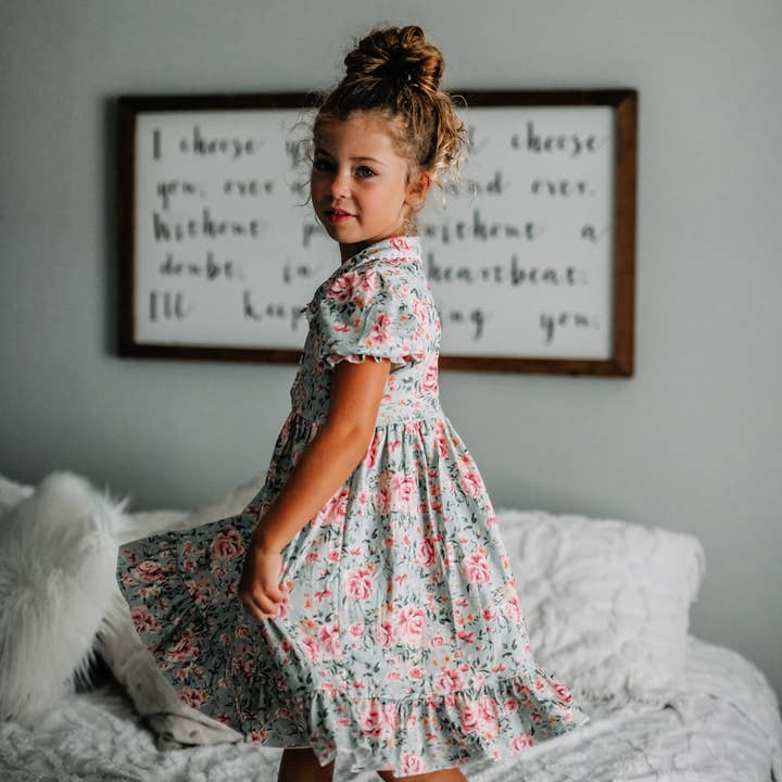 Girls Vintage NightGown - Green Vintage Floral - Short Sleev for wholesale by Rufflеѕ & Bоwtіеѕ - Affordable Boys & Girls Clothing