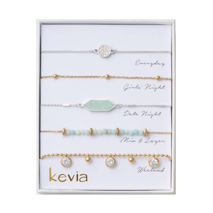 Aquamarine Mixed Metal Bracelet Set for wholesale by Kevia