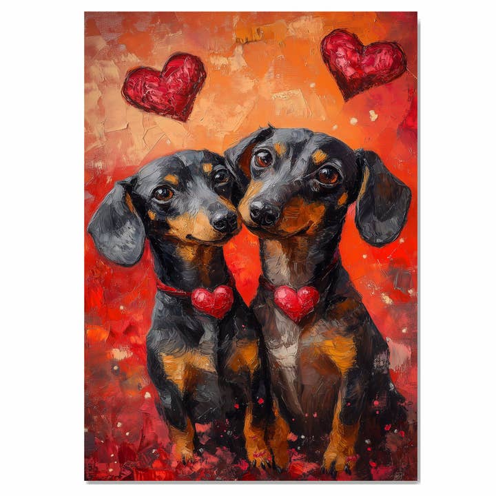Pareja de Dachshunds con Collares de Corazón Lienzo de San Valentín para Mascotas para venta al por mayor de Art Paradise Studios