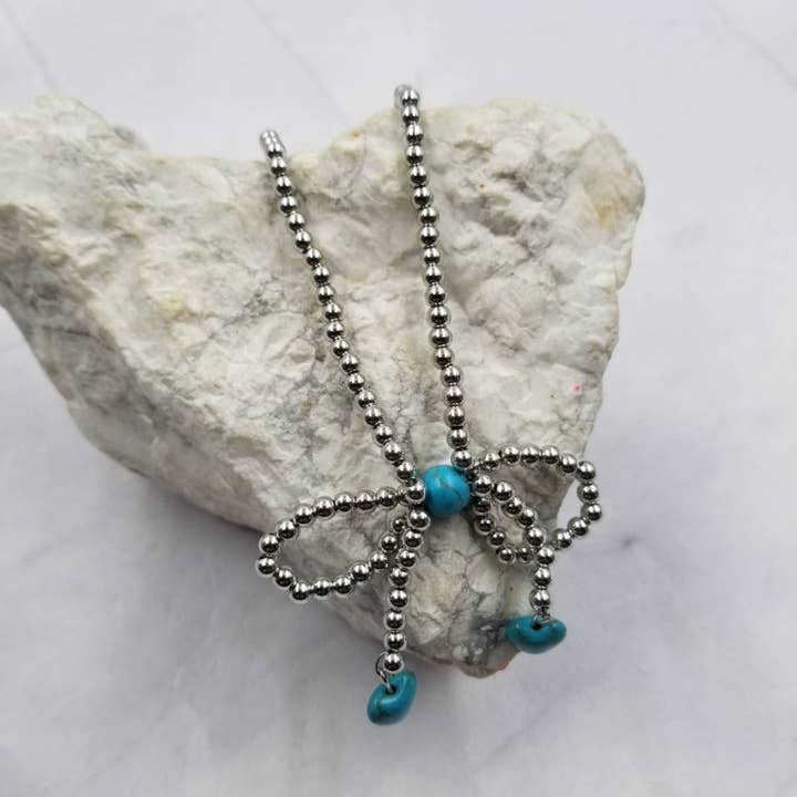 The Pretty Jewellery - Wholesale Pendant/Charm Necklace - Turquoise Heart Bow Necklace