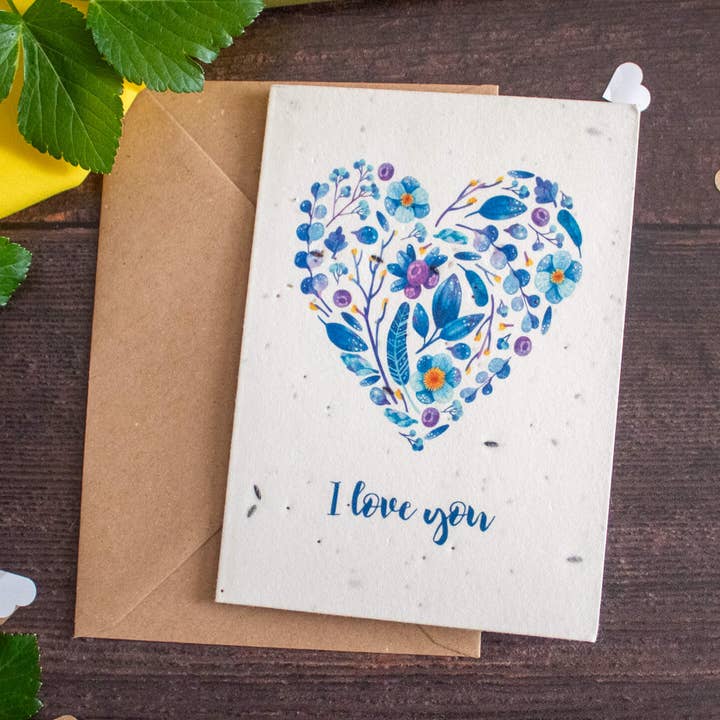 Plantable Greetings Card - Blue Heart for wholesale by The Naughty Shrew