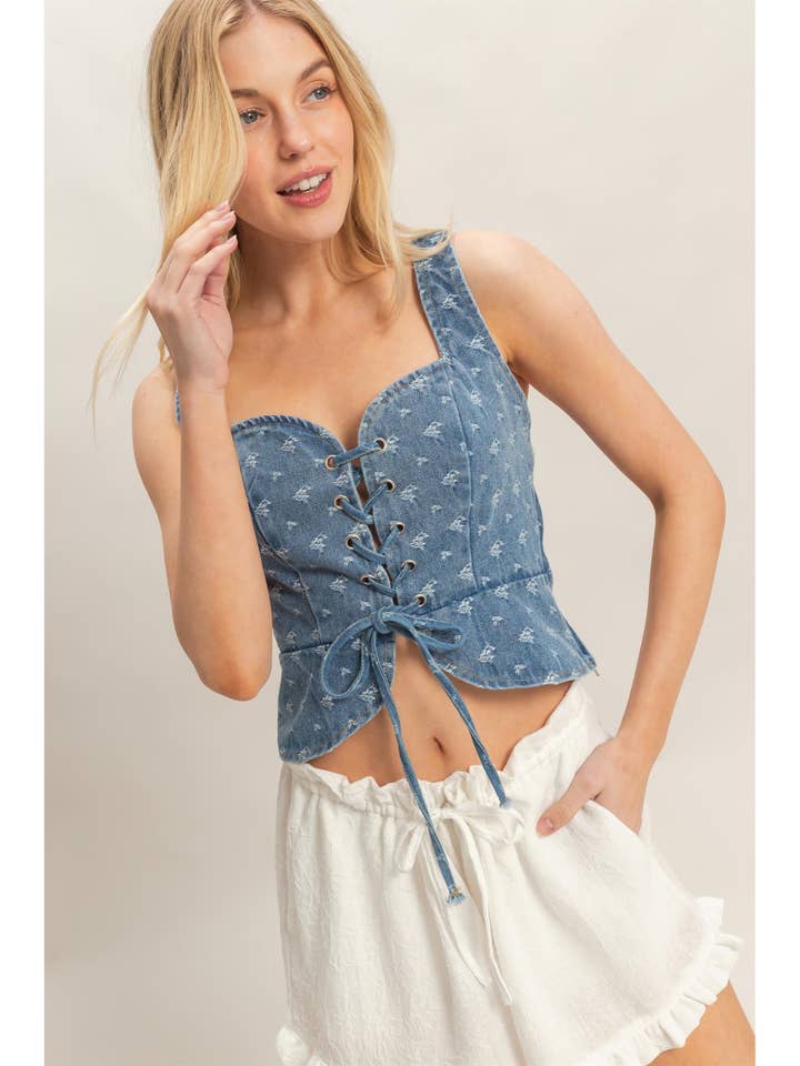 Lace-Up Denim Bustier Top for wholesale by HYFVE