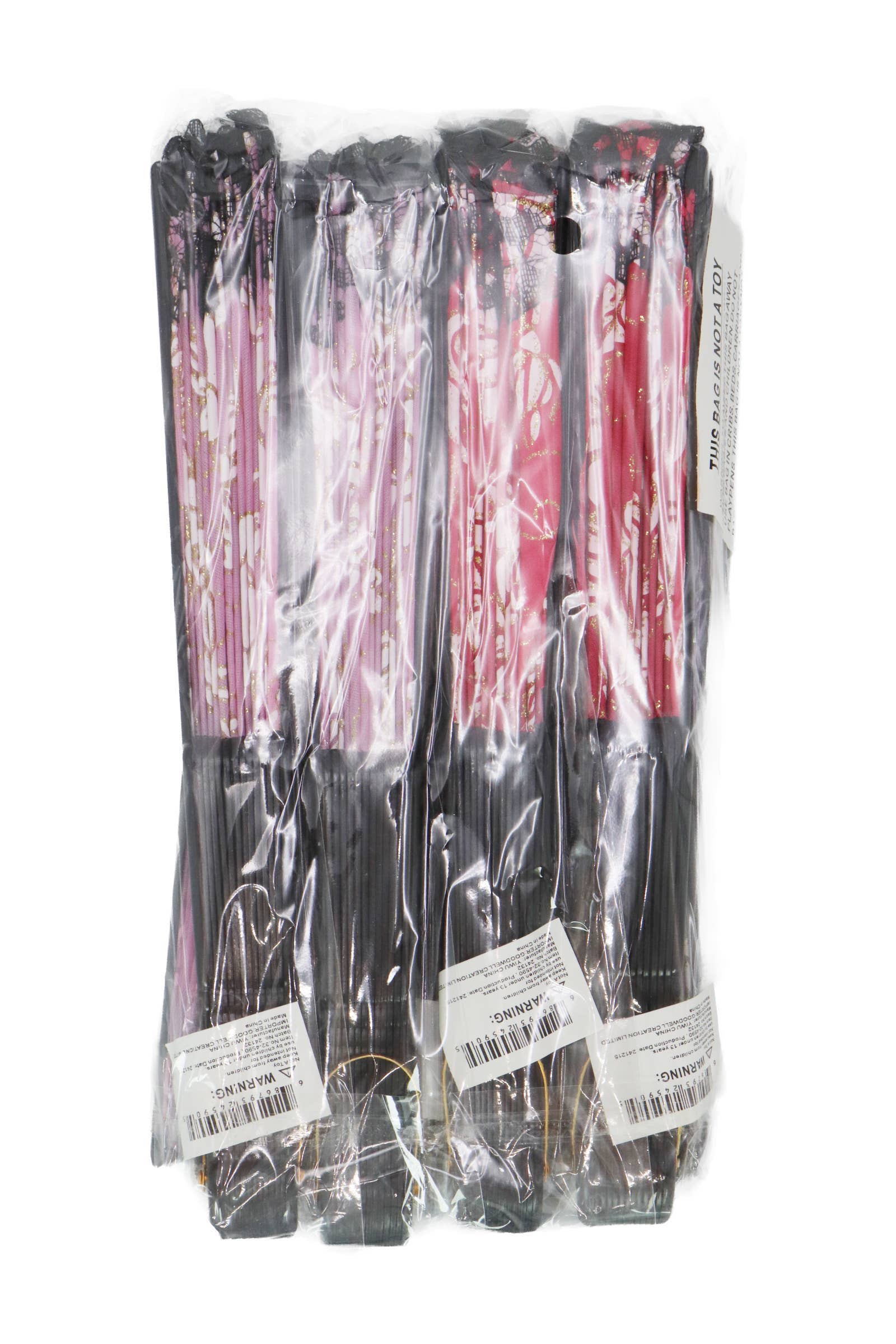 ASSORTED Rose Glitter Black Lace Handheld Folding Fan for wholesale on Faire2