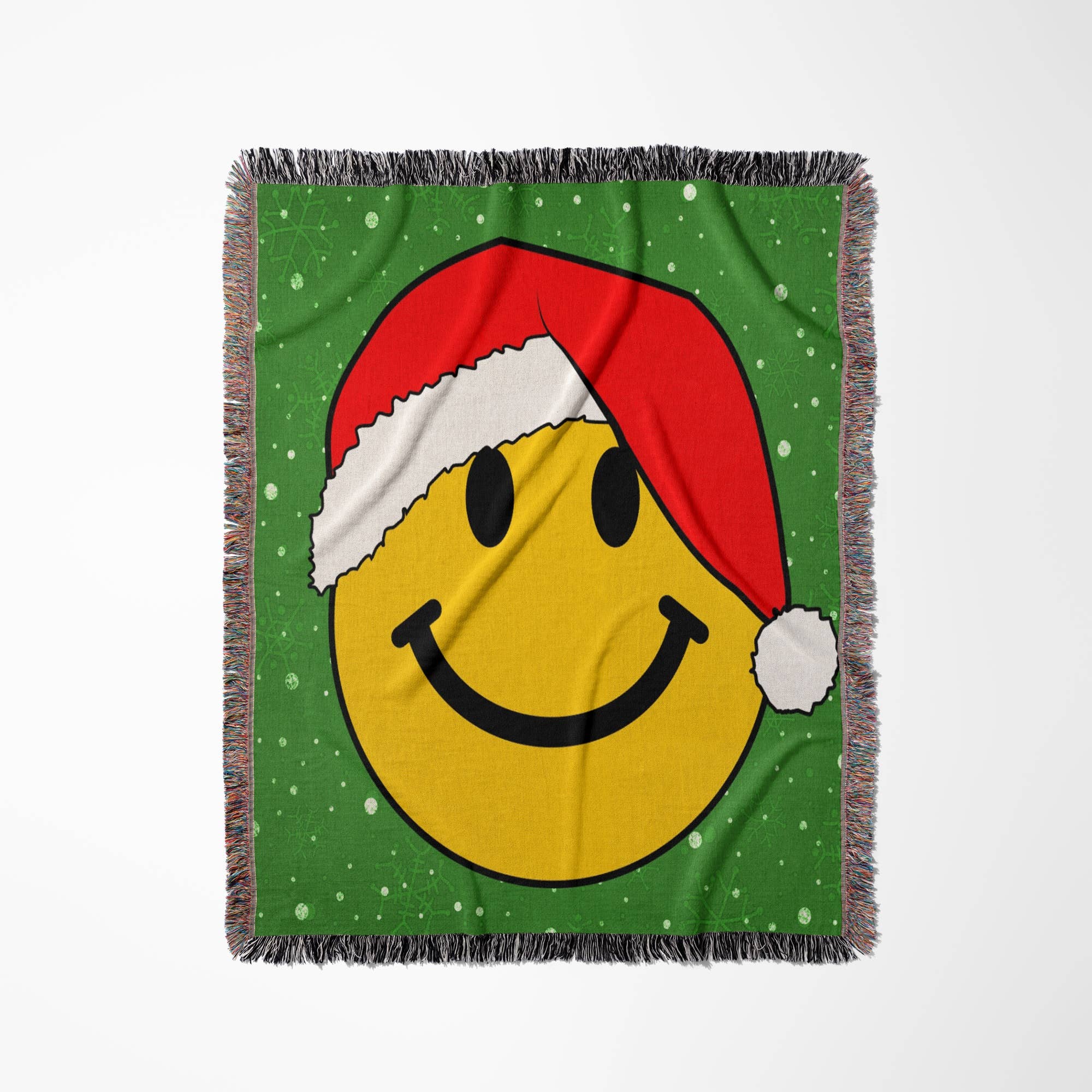 3dRose - Wholesale Throw Blanket - 3dRose, Christmas smiling face with red santa hat Happy smilie claus Green festive xmas merry jolly cartoon, Blanket0