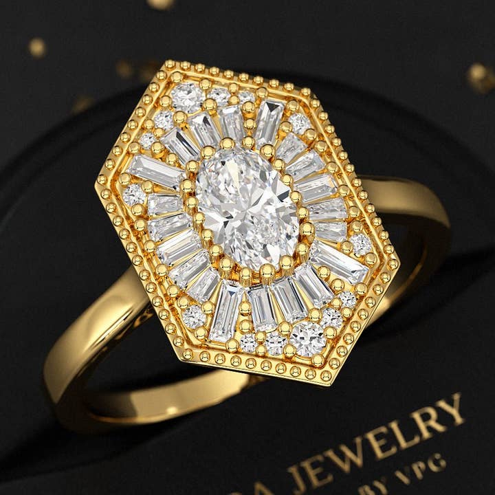 Antique Diamond Mosaic Oval Proposal Ring for wholesale by Evara Jewelry