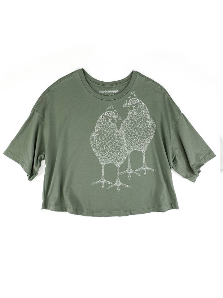 Supermaggie @ Faire - Wholesale Screen Printed T-Shirt - Women's - Chickens Clover Crop Tee3