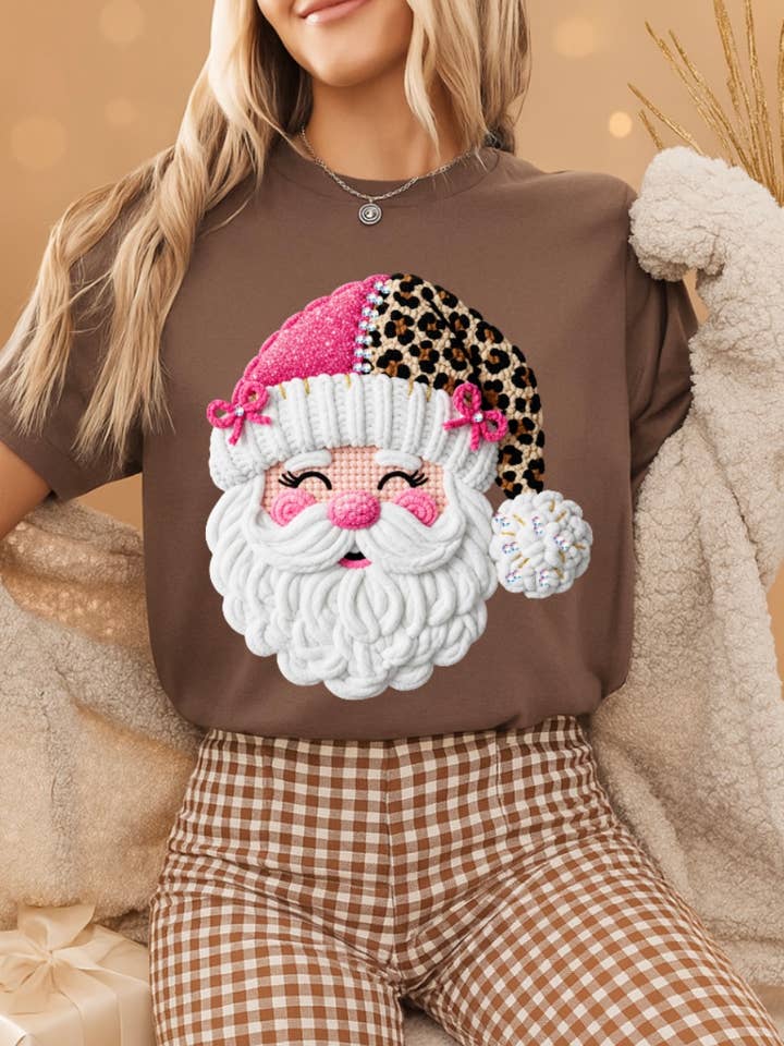 Leopard Yarn Santa Graphic Tee for wholesale by Keep it Gypsy