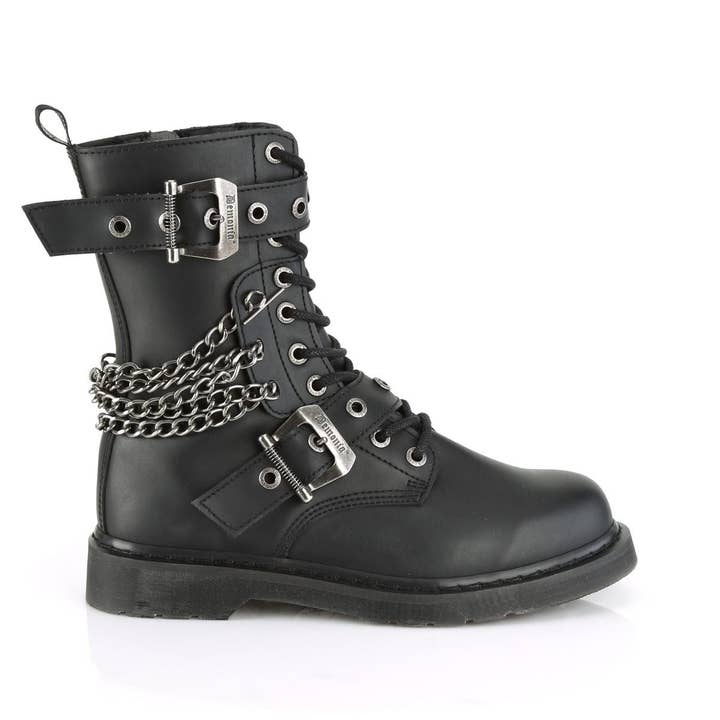 Demonia Bolt 250 Black Vegan Leather Mid-Calf Boots for wholesale on Faire4