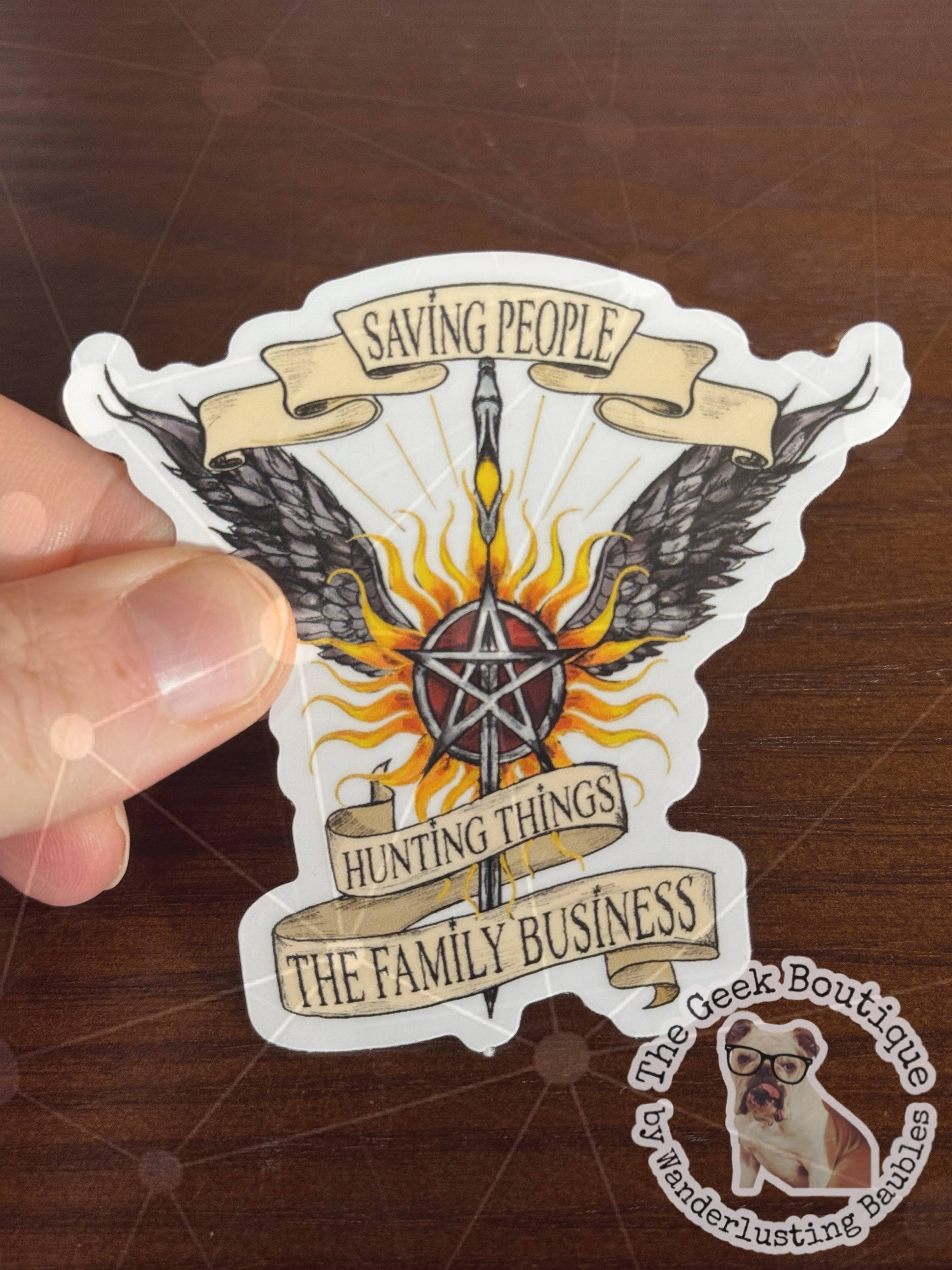3” Saving People Hunting Things TV Show Supernatural Sticker for wholesale by The Geek Boutique