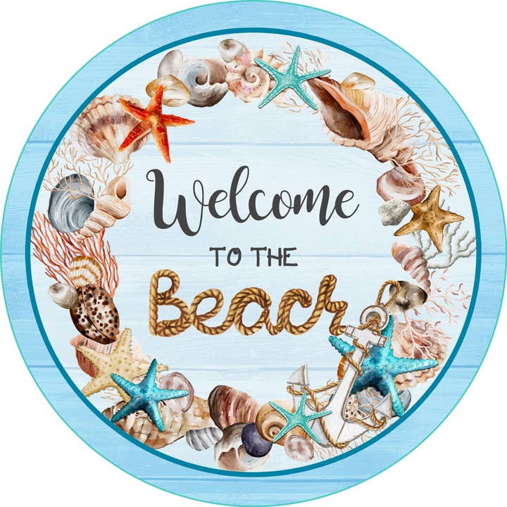 Schild „Welcome To The Beach“, Holzschild rund, 45,7 cm, DECOE für den Großhandel von DecoExchange