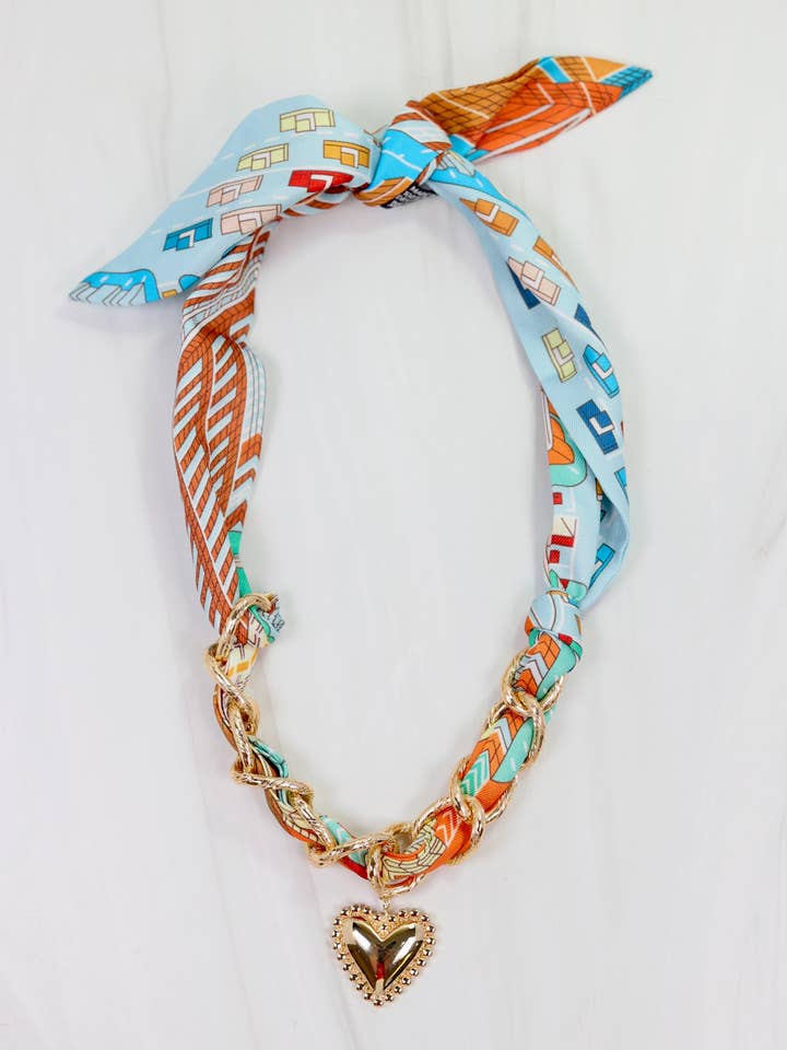 Santee Scarf Charm Necklace Light Blue for wholesale by Caroline Hill