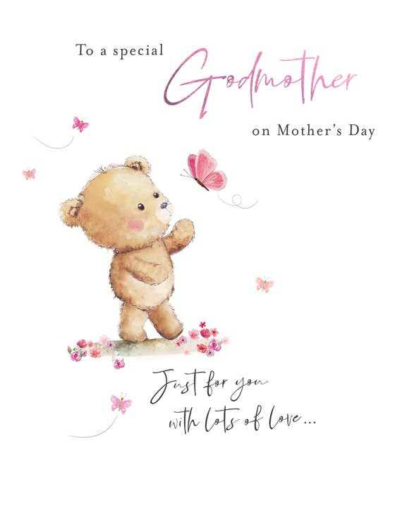 Mother's Day Card, Godmother, Butterfly bear for wholesale by Piccadilly Greetings