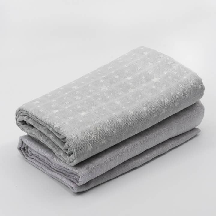 Muslin Swaddles 2 uni. Pack Grey Stars 4 for wholesale by Cotton Baby
